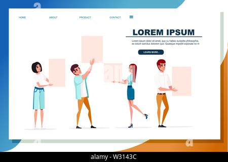 Gruppe von Menschen mit erhobenen Armen leer leer Zeichen Cartoon Character Design holding Flachbild Vector Illustration auf weißem Hintergrund Webseite Design Stock Vektor