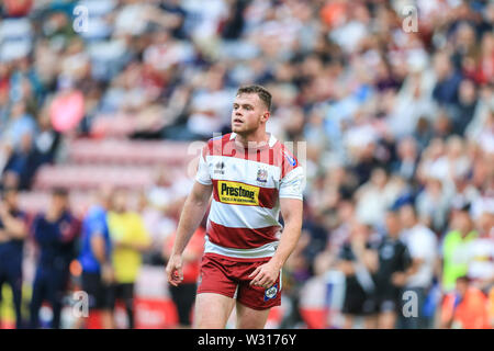 5. Juli 2019, DW Stadium, Wigan, England; Betfred Super League, Runden 21, Wigan Warriors vs Rumpf KR; Joe Burgess (5) von Wigan Warriors während des Spiels Credit: Mark Cosgrove/News Bilder Stockfoto