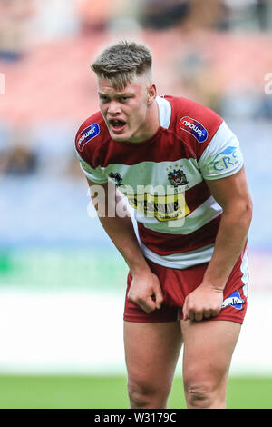 5. Juli 2019, DW Stadium, Wigan, England; Betfred Super League, Runden 21, Wigan Warriors vs Rumpf KR; Morgan Schmieden (38) von Wigan Warriors während des Spiels Credit: Mark Cosgrove/News Bilder Stockfoto