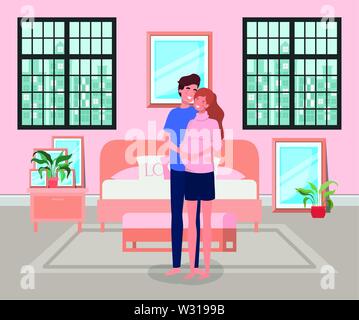 Schwangerschaft Paar im Schlafzimmer Szene Stock Vektor