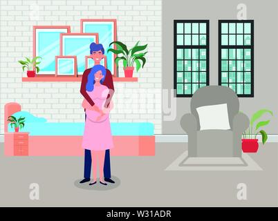 Schwangerschaft Paar im Schlafzimmer Szene Stock Vektor