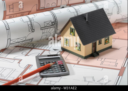 Modell Home Auf den architektonischen Bauplan Stockfoto