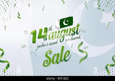 14. August Jashn-e-azadi Mubarak Unabhängigkeit Pakistans Tag Verkauf Banner Stock Vektor