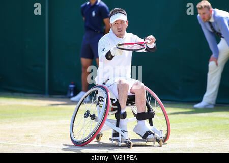 Wimbledon, London, UK. 11. Juli 2019. Koji Sugeno von Japan während der Quad Rollstuhl singles Halbfinale von Wimbledon Lawn Tennis Championships gegen Dylan Alcott von Australien an der All England Lawn Tennis und Croquet Club in London, England am 11. Juli 2019. Quelle: LBA/Alamy leben Nachrichten Stockfoto