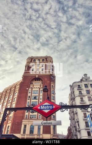 Madrid, Spanien - 20. Juni 2019: callao U-Bahnhof, im Zentrum von Madrid. Stockfoto