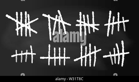 Gefängnis Symbole, Gefängnis zählstriche. Hand gezeichneten Linien oder Sticks, Anschläge, die von vier sortiert und durchgestrichen. Vector Illustration. Stock Vektor