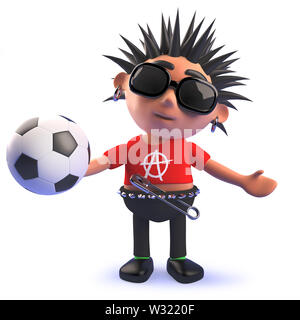 Das gerenderte Bild eines 3D-cartoon Teufelskreis punk rock Charakter Holding ein Fußball Stockfoto