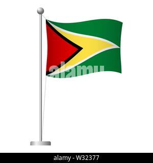 Guyana Flagge auf der Pole. Metall Fahnenmast. Nationalflagge von Guyana Abbildung Stockfoto