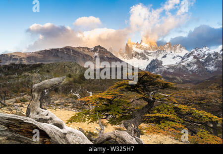 Fitz Roy Berg im Nationalpark Los Glaciares, El Chalten, Patagonien, Argentinien. Stockfoto