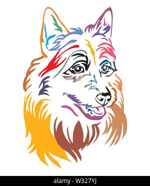 Bunt dekorativ Umrisse Portrait von Australian Terrier Hund, Vector Illustration in verschiedenen Farben auf weißem Hintergrund. Bild für Design Stock Vektor