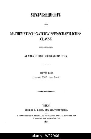 Sitzungsberichte der Mathematisch-Naturwissenschaftlichen Classe der Kaiserlichen Akademie, Christian 1852 Titel Stockfoto