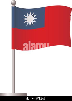 Taiwan Flagge auf der Pole. Metall Fahnenmast. Flagge von Taiwan Vector Illustration Stock Vektor