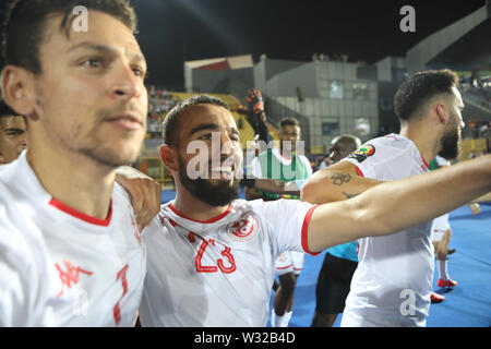 Kairo, Ägypten. 11. Juli, 2019. Tunesien Spieler feiern nach dem Finale der 2019 Afrika Cup von Quartal Nationen letzte Fußballspiel zwischen Madagaskar und Tunesien Al-Salam Stadion Pfeifen. Credit: gehad Hamdy/dpa/Alamy leben Nachrichten Stockfoto