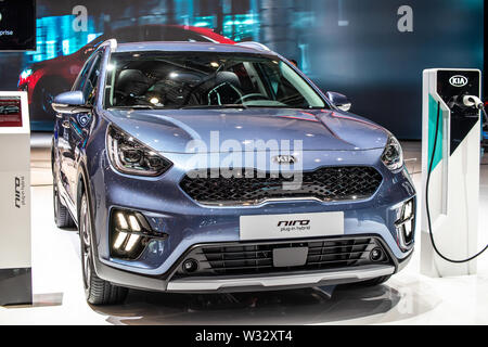 Genf, Schweiz, März 2019 Kia Niro Plug-in-Hybrid, Genfer Autosalon, hybrid Kleinwagen Crossover-SUV von Kia Motors hergestellt Stockfoto