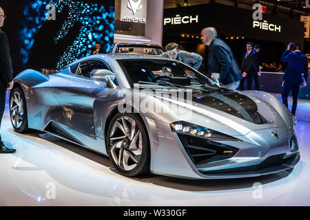 Genf, Schweiz, März 2019 Arcfox GT Race Edition, Genfer Autosalon, elektrische Rennwagen durch Arcfox, BAIC BJEV Marke entwickelt Stockfoto