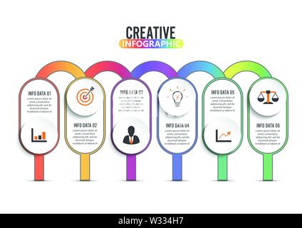 Sechs Schritte Infografiken - kann illustrieren eine Strategie, Workflow oder Arbeiten im Team. Stock Vektor