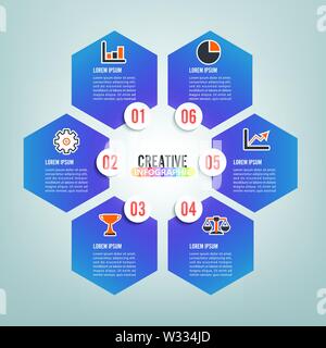 Vector Illustration Infografiken 6 Optionen. Für Broschüre, Business Template, Web Design. Stock Vektor