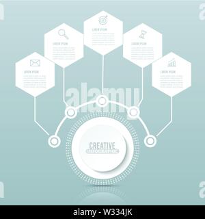 Vektor Infografik Vorlage mit 3D-Papier Etikett, Integrierte kreisen. Business Konzept mit Optionen. Für Inhalte, Schaltplan, Flussdiagramm, Schritte, Teile. Stock Vektor