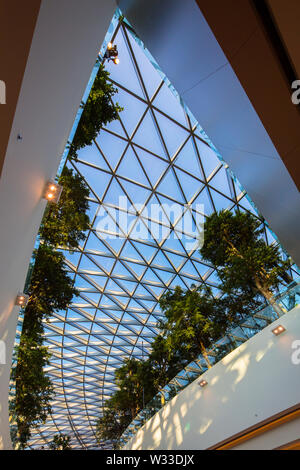 Anzeigen von Jewel Changi Airport Dach mit blauem Himmel und Bäume auf der letzten Etage gepflanzt, Singapur Stockfoto