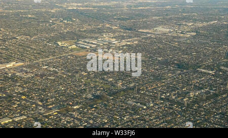 Luftaufnahme der Zersiedelung, ist Los Angeles von einem Flugzeug Stockfoto