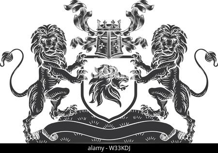 Lion heraldischen Wappen Wappen Schild-emblem Stock Vektor