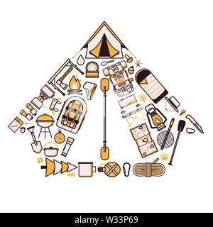 Camping und Wandern Wanderlust Symbole Druckvorlage Stock Vektor