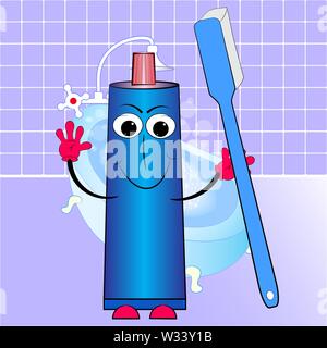 Zahnpasta und Zahnbürste cartoon Vector Illustration. Stock Vektor