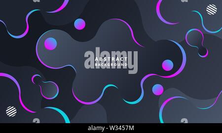 Dark Neon Techno Dynamische moderne Flüssigkeit Hintergrund, für Corporate Business Presentation, Broschüre, Wallpaper, Landing Page, Poster, Flyer Stockfoto