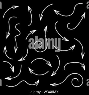 Pfeile. Bleistift Hand gezeichneten Symbole. Auf schwarzem Hintergrund Stock Vektor