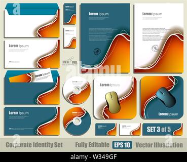 Corporate identity Unternehmen Vorlage. Leere cd-dvd, Visitenkarten, Kuvert, Mouse Pad. Voll editierbare Eps 10 Vector Illustration Stock Vektor