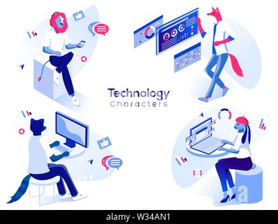 Datenanalyse und Büro Situationen. Isometrische 3D-Abbildung. Vektor Menschen Arbeit und Interaktion mit Grafiken, Icons und Geräten. Mobile Website header Bilder auf weißem Hintergrund. Stock Vektor