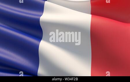 Hohe Auflösung close-up Flagge Frankreichs. 3D-Darstellung. Stockfoto