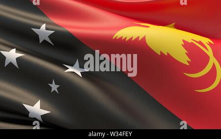 Hohe Auflösung close-up Flagge Papua-Neuguinea. 3D-Darstellung. Stockfoto