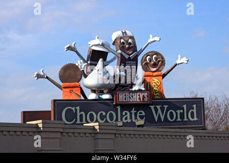 Willkommensschild in Hershey's Chocolate World in Pennsylvania, USA Stockfoto