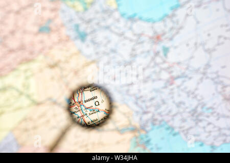 Landkarte mit der Erhöhung der irakischen Hauptstadt Bagdad. Das Konzept der Bildschirmschoner Übersicht Stockfoto