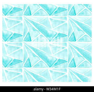Hand nahtlose Aquarell mint Muster - Einladungen, Plakate, Karten Vorlage - Teal Blue nasse Farbe abstrakte Dreieck endlose Hintergrund Stockfoto
