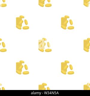 Nahtlose Muster mit dem Berg von Goldmünzen auf weißem Hintergrund. Vector Illustration für Design, Web, Geschenkpapier, Textilien, Tapeten. Stock Vektor