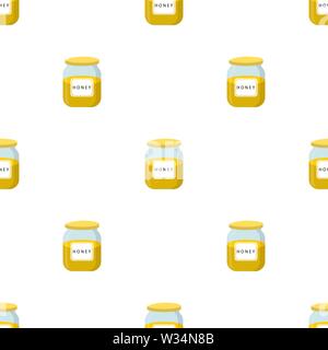 Nahtlose Muster mit Honig jar auf weißem Hintergrund. Natürliche gesunde Nahrungsmittelproduktion Honig. Vector Illustration für Design, Web, Geschenkpapier, Fabri Stock Vektor