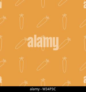 Nahtlose Muster mit line style Ikone der Karotte auf orangem Hintergrund. Vector Illustration für Design, Web, Geschenkpapier, Textilien, Tapeten. Stock Vektor