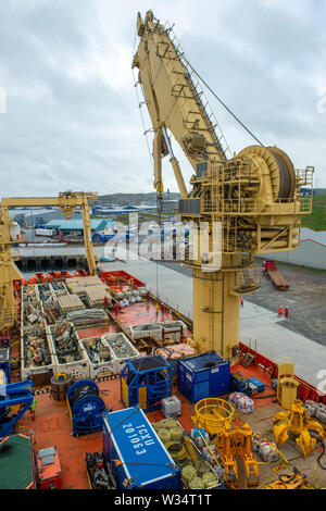 Normand 434 Liegeplätze an Land und stillgelegten Ölplattform Schrott von Bohrinseln in der Nordsee in Lerwick Shetland Schottland Stockfoto
