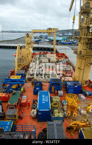 Normand 434 Liegeplätze an Land und stillgelegten Ölplattform Schrott von Bohrinseln in der Nordsee in Lerwick Shetland Schottland Stockfoto