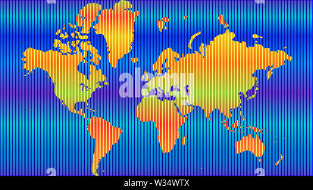 Detaillierte Weltkarte mit allen Ländern und subcontinents. Abbildung: Globus Karte mit geometrischen Formen Muster eingeführt. Stockfoto