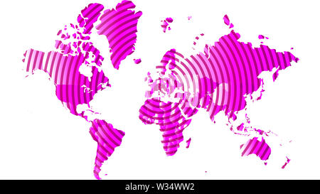 Detaillierte Weltkarte mit allen Ländern und subcontinents. Abbildung: Globus Karte mit geometrischen Formen Muster eingeführt. Stockfoto