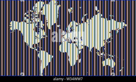 Detaillierte Weltkarte mit allen Ländern und subcontinents. Abbildung: Globus Karte mit geometrischen Formen Muster eingeführt. Stockfoto