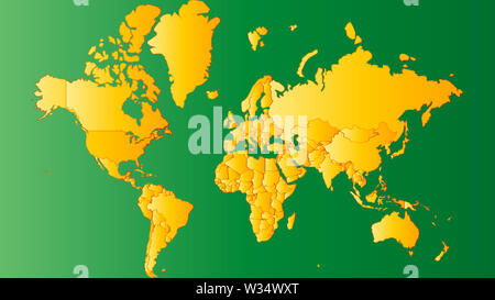 Detaillierte Weltkarte mit allen Ländern und subcontinents. Abbildung: Globus Karte mit geometrischen Formen Muster eingeführt. Stockfoto