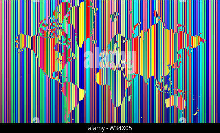 Detaillierte Weltkarte mit allen Ländern und subcontinents. Abbildung: Globus Karte mit geometrischen Formen Muster eingeführt. Stockfoto