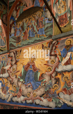 Wandmalereien im Kloster Rila, Rila, Bulgarien Stockfoto