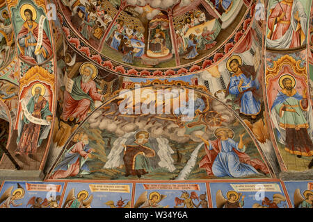 Wandmalereien im Kloster Rila, Rila, Bulgarien Stockfoto