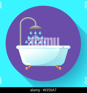 Badewanne mit Dusche, Flachbild Symbol Vektor. Wasseranwendungen, Nehmen eine Dusche oder in der Badewanne Vektor-illustration entspannen. Stock Vektor