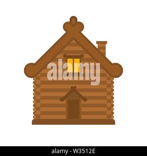 Russische Hütte. Holz- Haus in Russland. National Folk home. Vector Illustration Stock Vektor